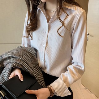 女款 MA 條紋領長袖襯衫