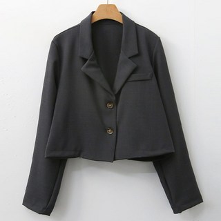 티탁 여성용 빅사이즈 데일리 카라넥 긴팔 스판 투버튼 크롭 자켓