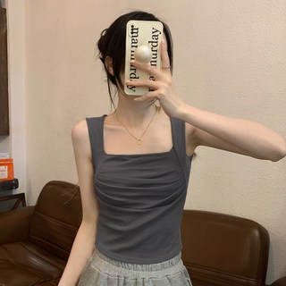 elsso. 女式方領帽內置修身背心短版T恤