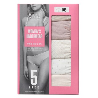 BASE ALPHA ESSENTIALS 女款純棉中腰內褲5件組, 柔軟舒適, 高彈性, 多樣圖案選擇, XL, 米白菱格款 + 杏色白點款 + 粉色蝴蝶結款 + 白底愛心款 + 膚色蝴蝶結款