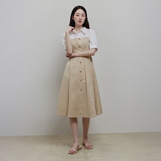 MZOP3204 마인드브릿지 여성용 셔츠 레이어드 벨티드 롱 원피스