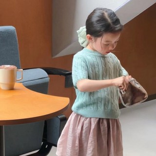 베이비맥스 여아용 파스텔 꽈배기 반팔 니트 티셔츠