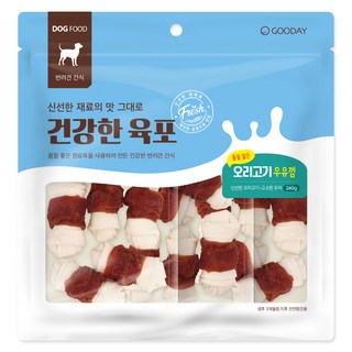 굿데이 강아지 건강한 육포말이 우유껌 간식, 오리고기, 240g, 1개