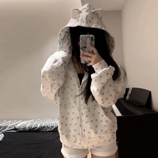 피어니스트 여성용 러블리 고양이 벌룬 소매 후드 티셔츠