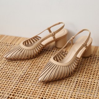 단골언니 여성용 레이져 컷팅 스틸레토 슬링백 힐 데니쉬 5cm