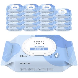 슈퍼대디 더클린 비데 물티슈 캡형, 60g, 60개입, 20개 아기비데
