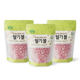 OrganicStory 유기농 현미로 만든 딸기볼 스낵, 현미, 65g, 3개