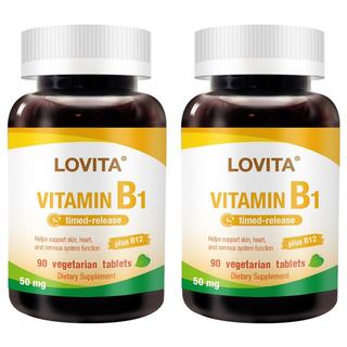 Lovita 緩釋型維生素B1素食錠, 90錠, 50mg, 含維生素B12, 300mg, 90顆, 2罐