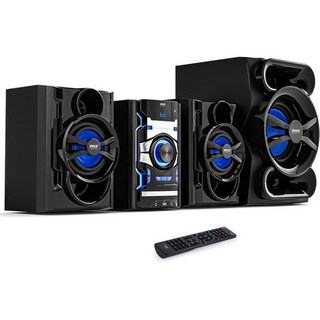Pyle 3피스 무선 블루투스 스테레오 DVD MP3 USB 라디오 베이스 리플렉스 스피커 리모컨 휴대용 1000W 선반, Elite Stereo shelf System with