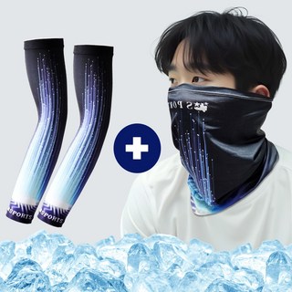 쿨에버 냉감 쿨토시 + 쿨스카프 여름 자외선차단 팔토시 넥워머, 1세트, 블랙