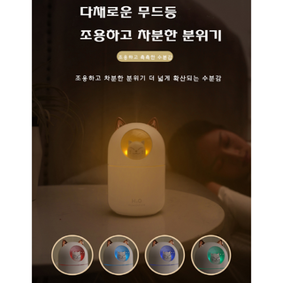 야옹이 무드등가습기 300ml 대용량 미니가습기 USB 가습기 무드등 필터 5개포함, 민트