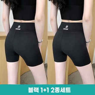 엘바리스 여성용 하이웨스트 3부 레깅스 1+1 속바지겸용 필라테스 팬츠