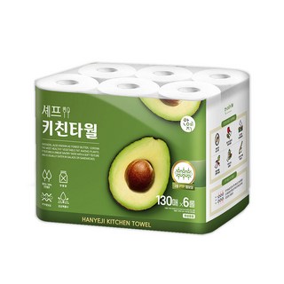 한예지 천연펄프 무형광 셰프 키친타올 130매, 6롤, 1개