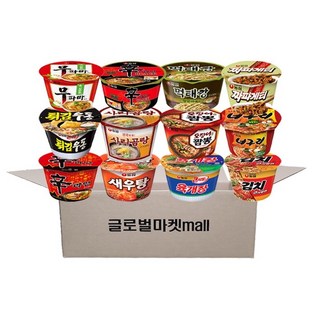 글로벌마켓 농심컵라면 큰사발 용기라면 12종 (신라면 새우탕 육개장 김치사발면 튀김우동 사리곰탕 오징어짬뽕 너구리 무파마 신라면블랙 먹태깡 짜파게티), 1박스