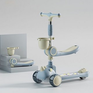 킥보드 어린이킥보드 씽씽카 아동용 접이식 발광 킥보드 어린이킥보드 아기 유아킥보드 아동용 접이식 발광 킥보드 다목적 완구차, 푸른 색, 1개