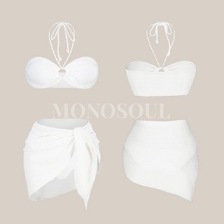 모노소울 자동몸매보정 츄잉 3피스 홀터 비키니 수영복 세트, 화이트 ( 아이보리아닌 새하얀 하얀색 ), L (66-77)