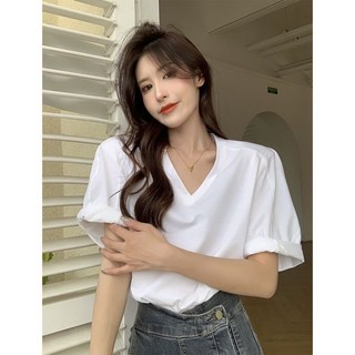 2color 여자 어깨패드 브이넥 절개 여름 반팔 티셔츠