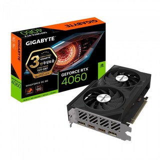 GIGABYTE 정품 기가바이트 지포스 RTX 4060 WINDFORCE OC D6 8GB 제이씨현 그래픽카드, 1개