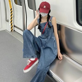 COSYEVNO 여름 여자 데님 멜빵바지 와이드 슬림핏 군소 와이드 팬츠