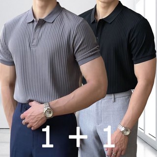 BIKASU 남성 머슬핏 반팔 스트라이프 구김방지 반팔티셔츠 폴로반팔 니트 1+1