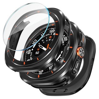 LETOID 갤럭시 워치 울트라 액정보호필름 47mm 스테인리스 스틸 보호 범퍼 하드 PC 백 커버 및 9H 강화 유리 필름 갤럭시 워치 7 울트라용 3 in 1 메탈 케