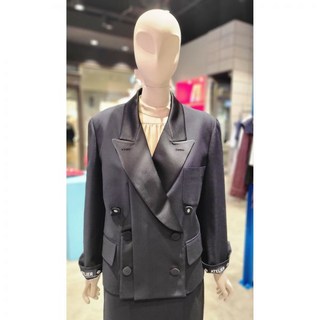 럭키슈에뜨 체크 카라 배색 더블 자켓 LFJAW23830NYD