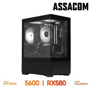 [아싸컴] 조립pc 게이밍 고사양 게임용 데스크탑 롤 배그 본체 인텔 AMD 컴퓨터, 01. 5600+RX580, Free DOS, 500GB, 16GB, 블랙