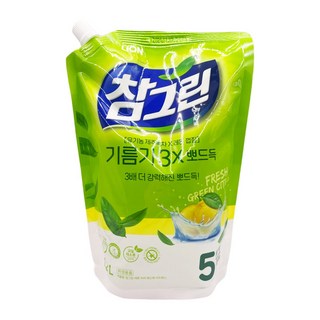 참그린 기름기 3X 뽀드득 레몬 녹차 주방세제 리필, 1.2L, 9개