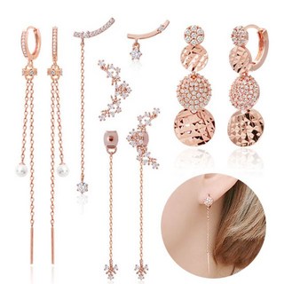 14K 로즈골드 러블리 체인 롱 드롭 귀걸이