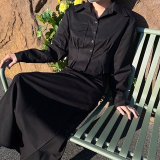 카고 모던 셋업 크롭 셔츠 자켓 롱스커트
