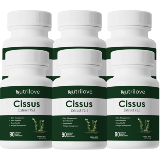 Nutrilove Cissus Quadrangularis 1000mg 고농축 75배 히말라야의 시서스 추출 파우더 캡슐에 케토스테로이드 20% 함유 90캡슐/병, 6개, 90정