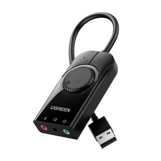 Ugreen USB 외장형 사운드카드/U-40964/외부 볼륨조절/외부 마이크 헤드폰 음소거 버튼/3.5mm 오디오 연결, 1개