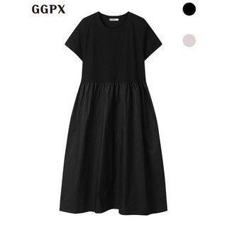 GGPX 배색 셔링 플레어 반팔 원피스 GP2OP041F