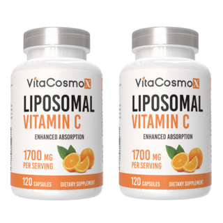 [미국제조사 직배송] VitaCosmoX 비타코스모엑스 리포조말 비타민C 1700mg 120캡슐 리포솜비타민C 120 야채캡슐, 2개, 120정