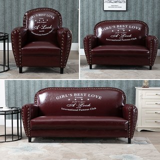 거실 가죽 소파 가죽 3인 소파 카페 휴게실 미용실 대기용 가죽 소파 대기용 쇼파, 와인레드