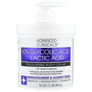 Advanced Clinicals 10% 글리콜산 락틱산 각질 제거 바디 크림 454g(16oz), AdvancedClinicals10글리콜산락틱산각질제거, 454g, 1개