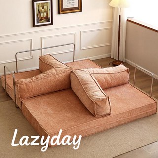 LAZYDAY 소파베드 모듈형 접이식 패브릭소파 침대겸용 자취 거실인테리어 친구들과 공간활용 쇼파, 핑크