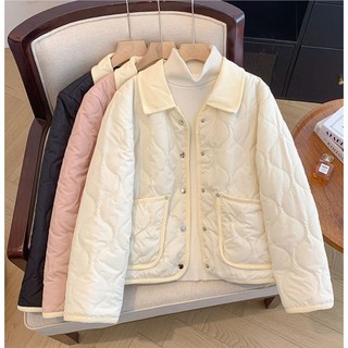 LOKEXING 여성 가을 겨을 곰돌이 퀼팅 카라 코트 자수 터틀넥 숏 패딩