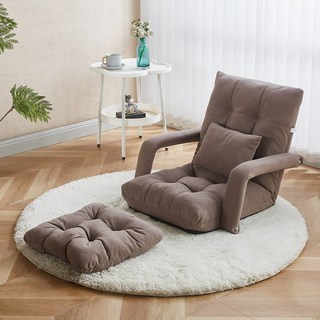 패브릭 1인용 소파 6단 조절 등받이 안락 의자 분리식 침대겸 좌식의자, 1개, 카키 의자+등쿠션+다리쿠