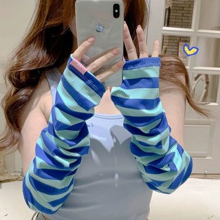 스트라이프 아이스 쿨토시 여름토시 시원한 팔토시, 1개, 블루-코튼
