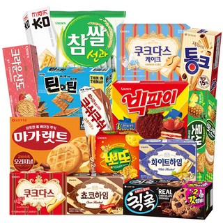 [냠냠상회] 빅파이+마가렛트+칙촉+선과+롯샌+참크래커+쿠크다스+화이트하임+초코하임+통크+뽀또+산도+쿠쉬쿠쉬+틴인틴+쿠다스케이크 과자 간식 세트, 1세트, 15p