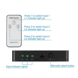 HDMI수신기 PC 노트북 Ps4 DVD HDTV TV 박스용 3 포트 HDMI 스위치 3x1 1080P 스위처 선택기 IR 리모컨 포함 인 1 아웃 어댑터, 1개
