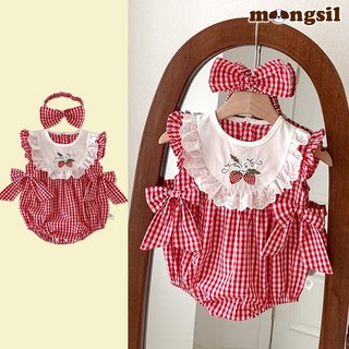 몽실이 레드체크나시 바디수트 헤어밴드