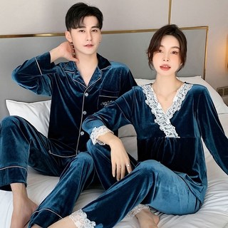 벨벳 커플 1+1 잠옷세트 플란넬 투피스 파자마세트 남여 실내복 Y712