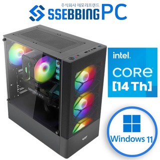 쌔삥PC 윈도우포함 I5-14400F RTX4070 SUPER 인텔 14세대 RGB쿨러 조립식 컴퓨터 조립PC 스팀 파이널스 배그 게이밍PC 본체, 기본형, N12 (I5-14400F+RTX4060TI)