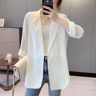 YioYcc 여성 정장 시폰 코트 데일리 루즈핏 칠부 카디건