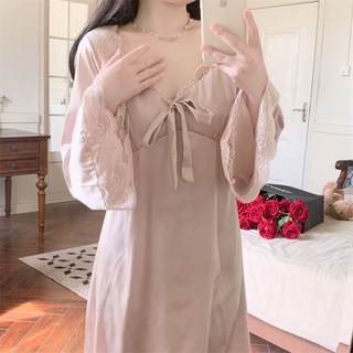 실제 가격 ~ 여성을위한 간단한 프렌치 v 넥 새틴 레이스 스티치 섹시한 드레스 nightdress