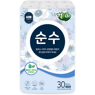 헬로 순수 2겹 천연펄프 롤화장지 40m, 30개입, 14개