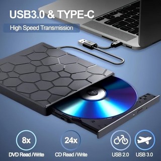 울트라 슬림 8-in-1 USB 3.0 외부 CD/DVD 드라이브 - 노트북 데스크탑 맥 윈도우 (11/10/8/7) 리눅스용 휴대용 버너 플레이어 CD DVD VCD 호환, 1개