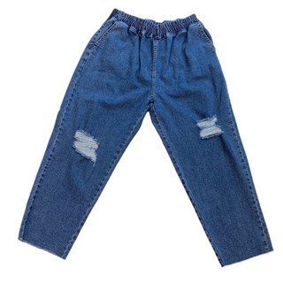 블루밑단컷팅세미배기팬츠